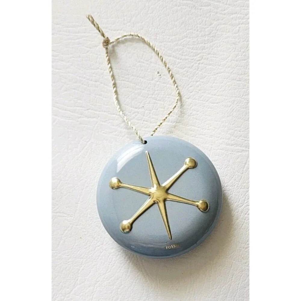Fossil Brand Blue & Gold Metal Ball &Jack Design Christmas Ornament 3